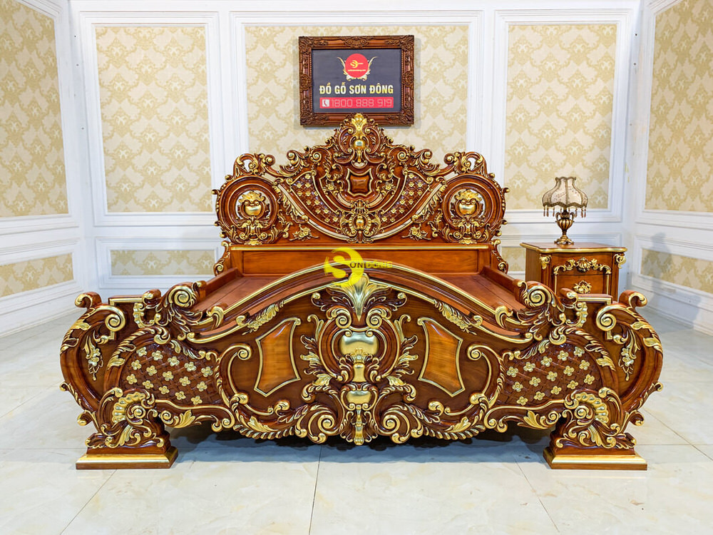 Giường Ngủ Cổ Điển Gỗ Gõ Đỏ Dát Vàng 2m x 2.2m VIP - GN0665A 12 Giường Ngủ Cổ Điển Gỗ Gõ Đỏ Dát Vàng 2m x 2.2m VIP - GN0665A - Ảnh 12