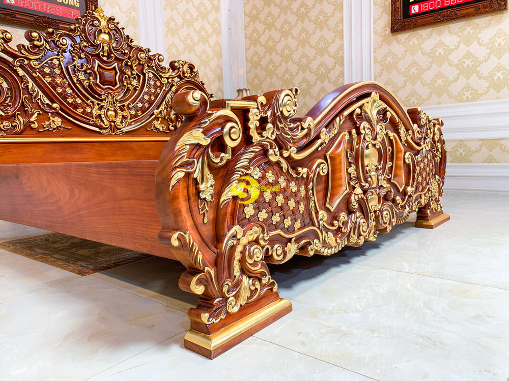 Giường Ngủ Cổ Điển Gỗ Gõ Đỏ Dát Vàng 2m x 2.2m VIP - GN0665A 5 Giường Ngủ Cổ Điển Gỗ Gõ Đỏ Dát Vàng 2m x 2.2m VIP - GN0665A - Ảnh 5