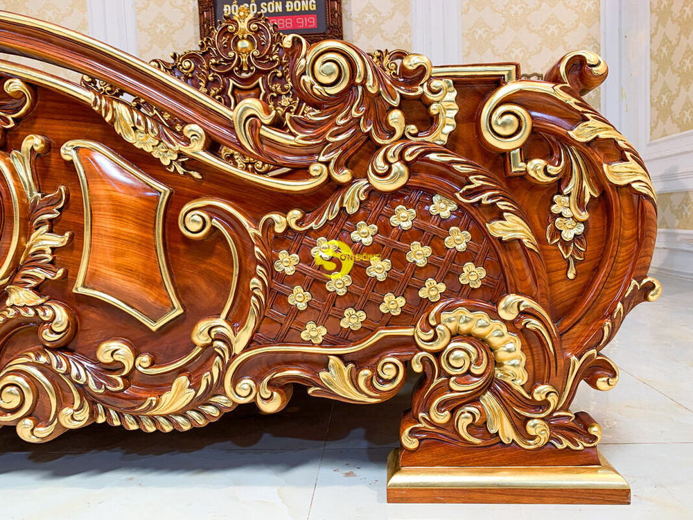 Giường Ngủ Cổ Điển Gỗ Gõ Đỏ Dát Vàng 2m x 2.2m VIP - GN0665A 6 Giường Ngủ Cổ Điển Gỗ Gõ Đỏ Dát Vàng 2m x 2.2m VIP - GN0665A - Ảnh 6