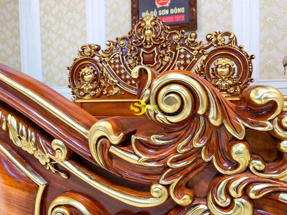 Giường Ngủ Cổ Điển Gỗ Gõ Đỏ Dát Vàng 2m x 2.2m VIP - GN0665A 8 Giường Ngủ Cổ Điển Gỗ Gõ Đỏ Dát Vàng 2m x 2.2m VIP - GN0665A - Ảnh 8