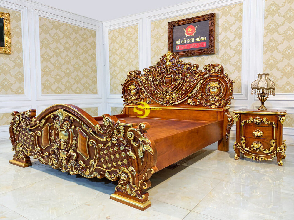 Giường Ngủ Cổ Điển Gỗ Gõ Đỏ Dát Vàng 2m x 2.2m VIP - GN0665A 13 Giường Ngủ Cổ Điển Gỗ Gõ Đỏ Dát Vàng 2m x 2.2m VIP - GN0665A - Ảnh 13