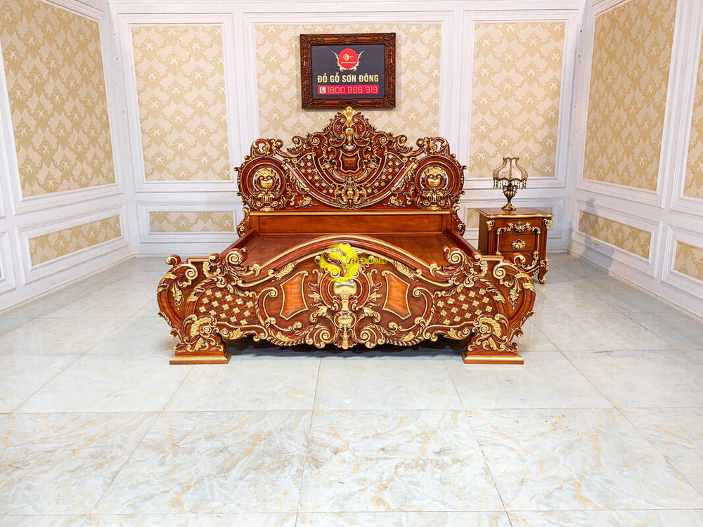 Giường Ngủ Cổ Điển Gỗ Gõ Đỏ Dát Vàng 2m x 2.2m VIP - GN0665A 9 Giường Ngủ Cổ Điển Gỗ Gõ Đỏ Dát Vàng 2m x 2.2m VIP - GN0665A - Ảnh 9