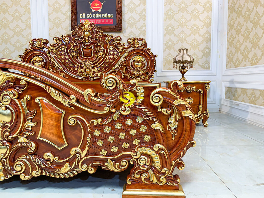 Giường Ngủ Cổ Điển Gỗ Gõ Đỏ Dát Vàng 2m x 2.2m VIP - GN0665A 10 Giường Ngủ Cổ Điển Gỗ Gõ Đỏ Dát Vàng 2m x 2.2m VIP - GN0665A - Ảnh 10