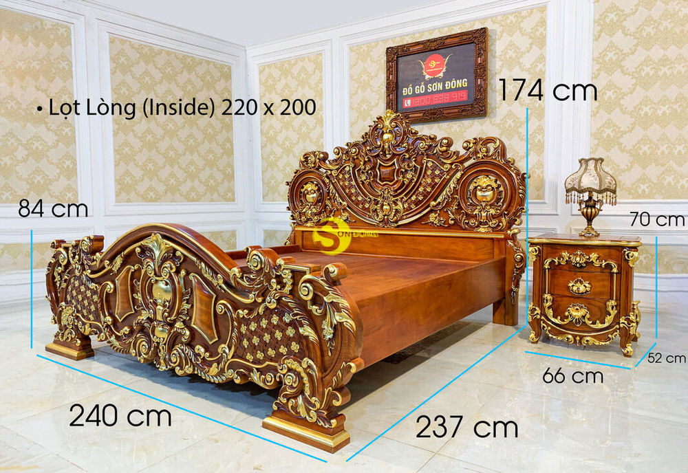 Giường Ngủ Cổ Điển Gỗ Gõ Đỏ Dát Vàng 2m x 2.2m VIP - GN0665A 11 Giường Ngủ Cổ Điển Gỗ Gõ Đỏ Dát Vàng 2m x 2.2m VIP - GN0665A - Ảnh 11