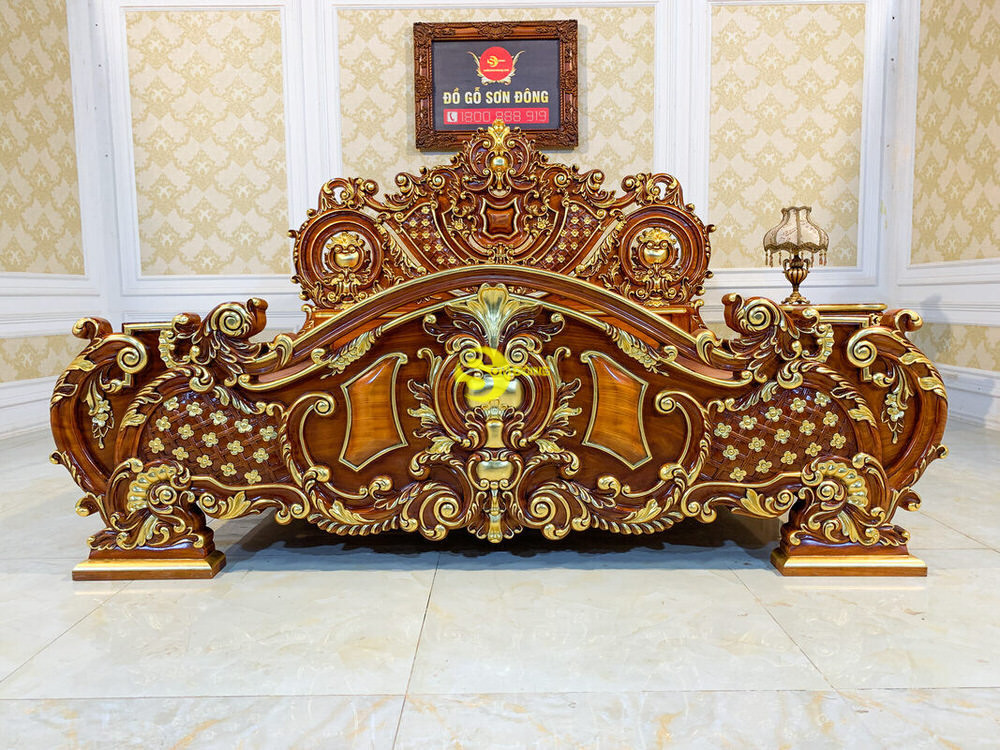 Giường Ngủ Cổ Điển Gỗ Gõ Đỏ Dát Vàng 2m x 2.2m VIP - GN0665A 14 Giường Ngủ Cổ Điển Gỗ Gõ Đỏ Dát Vàng 2m x 2.2m VIP - GN0665A - Ảnh 14