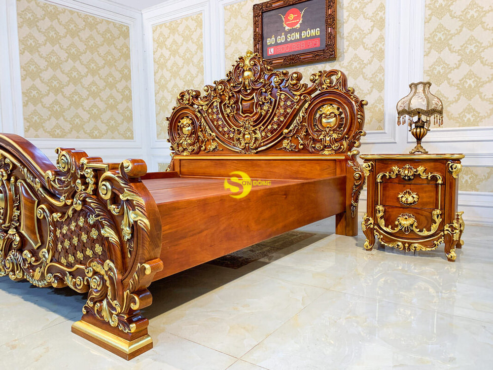 Giường Ngủ Cổ Điển Gỗ Gõ Đỏ Dát Vàng 2m x 2.2m VIP - GN0665A 15 Giường Ngủ Cổ Điển Gỗ Gõ Đỏ Dát Vàng 2m x 2.2m VIP - GN0665A - Ảnh 15