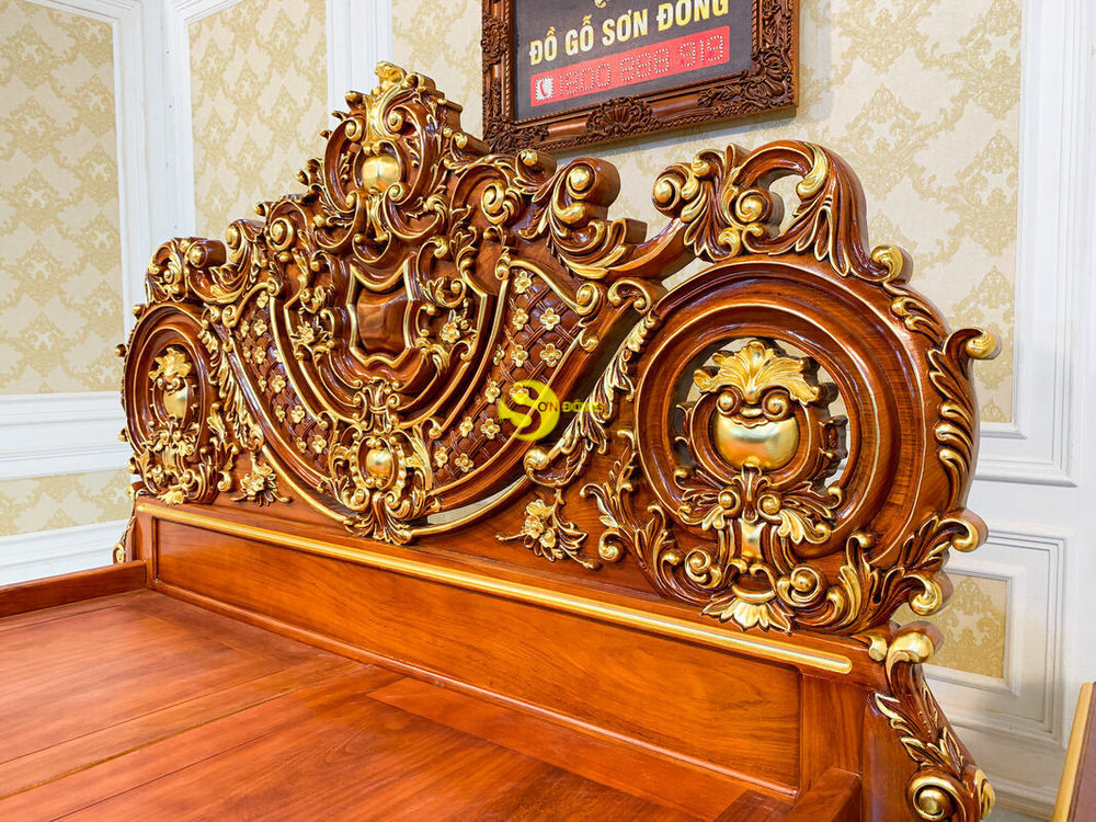 Giường Ngủ Cổ Điển Gỗ Gõ Đỏ Dát Vàng 2m x 2.2m VIP - GN0665A 16 Giường Ngủ Cổ Điển Gỗ Gõ Đỏ Dát Vàng 2m x 2.2m VIP - GN0665A - Ảnh 16