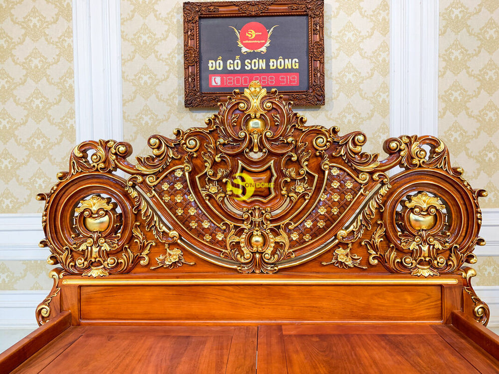 Giường Ngủ Cổ Điển Gỗ Gõ Đỏ Dát Vàng 2m x 2.2m VIP - GN0665A 17 Giường Ngủ Cổ Điển Gỗ Gõ Đỏ Dát Vàng 2m x 2.2m VIP - GN0665A - Ảnh 17