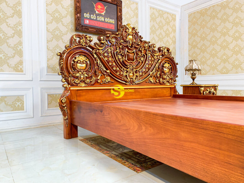 Giường Ngủ Cổ Điển Gỗ Gõ Đỏ Dát Vàng 2m x 2.2m VIP - GN0665A 18 Giường Ngủ Cổ Điển Gỗ Gõ Đỏ Dát Vàng 2m x 2.2m VIP - GN0665A - Ảnh 18