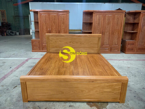 Giường ngủ gõ đỏ trơn 1.8m hai hộc kéo - GN2019