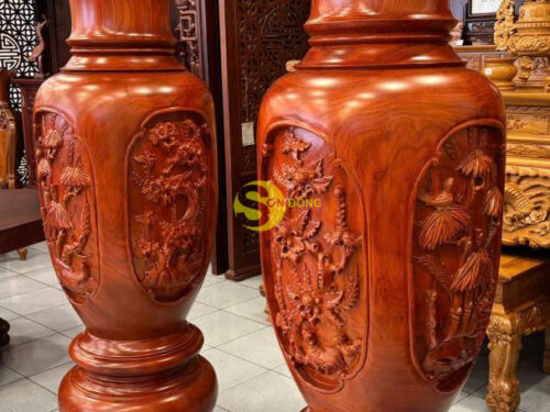 Lục bình chạm tứ quý đẹp gỗ hương cao 2m - LB203 17 LB2033