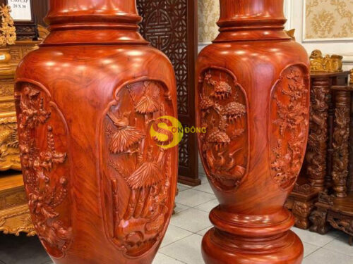 Lục bình chạm tứ quý đẹp gỗ hương cao 2m - LB203 14 LB2036