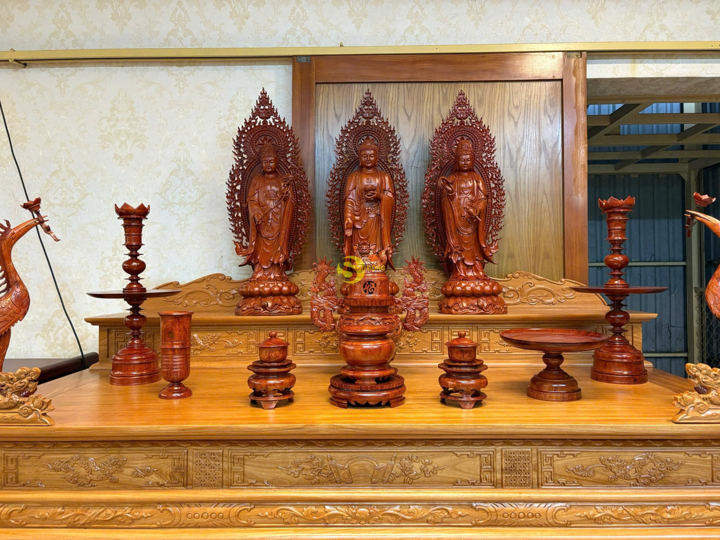 Bộ lư hương chạm gỗ Hương Việt 60 - LH09