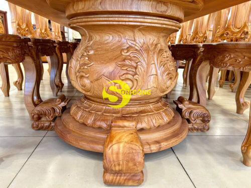 Chân bàn tròn lớn chạm gỗ gõ đỏ - CBA010