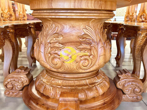 Chân bàn tròn lớn chạm gỗ gõ đỏ - CBA007