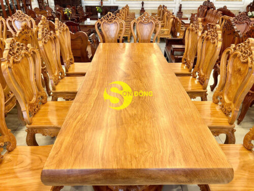 Mặt bàn ăn dài nguyên khối gỗ gõ đỏ | 250cm x 94cm x Dày 12cm  -  MBAD202