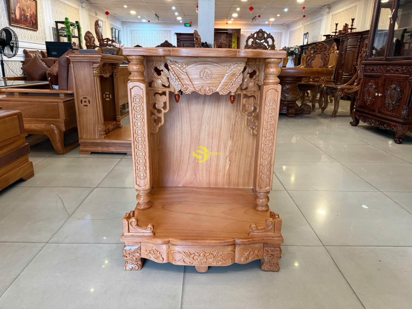 Bàn thờ ông địa gõ đỏ cột vuông đồng tiền 60-SD1816