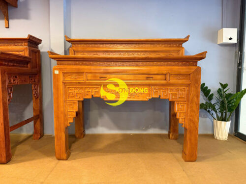 Bàn thờ nhị cấp hoa sen gỗ gõ đỏ - SD2217