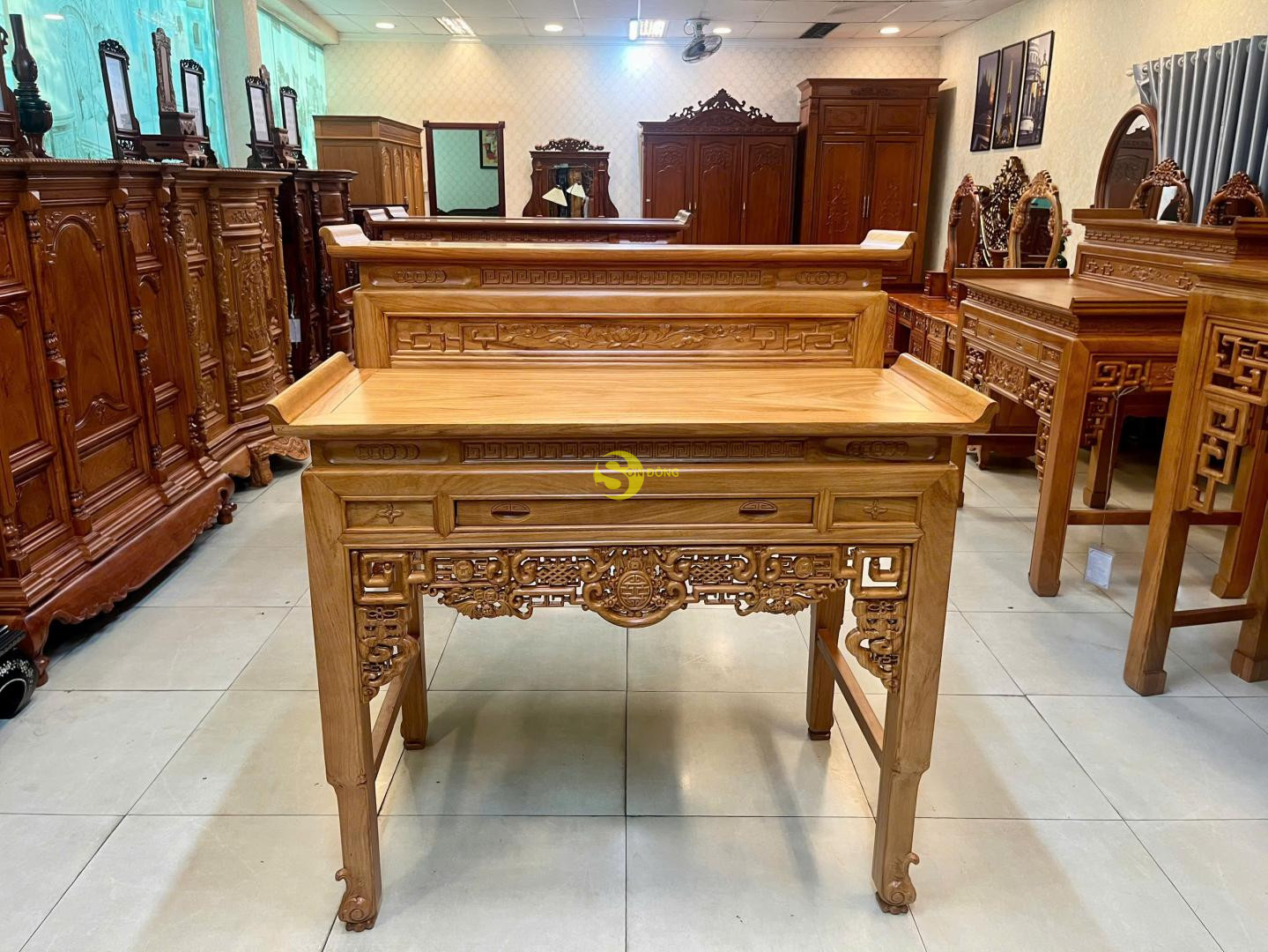 Bàn Thờ nhị cấp triện ngũ phúc 1m27 gõ đỏ - SD2554