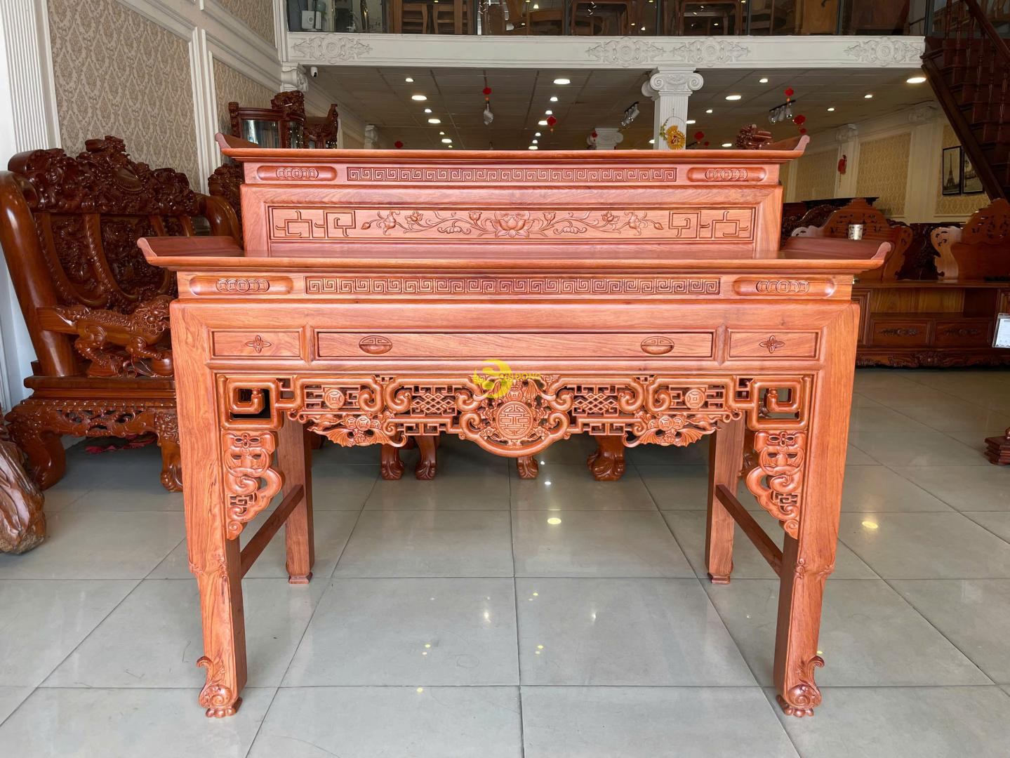Bàn thờ nhị cấp ngũ phúc hương đá 1.53m - SD3253