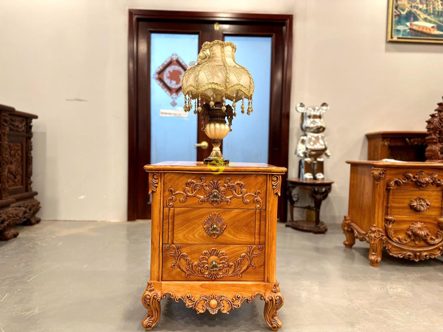Tủ đầu giường cổ điển gỗ gõ đỏ-TDG001