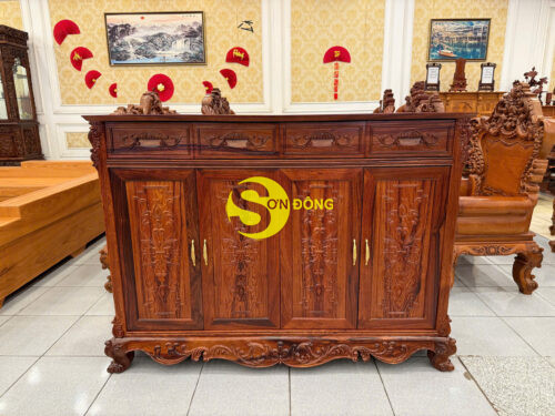 Tủ giày dép chạm hoa văn CNC gỗ cẩm lai xịn - TGD402