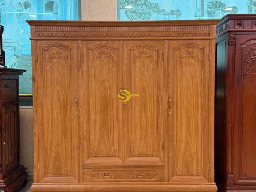 Tủ quần áo 3 buồng 4 cánh gỗ gõ đỏ nóc phẳng 2.17m TQA31