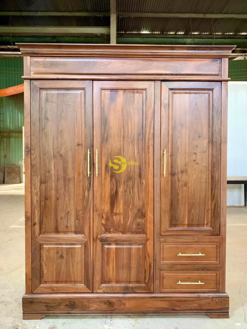 Tủ quần áo gỗ óc chó 2 buồng 3 cánh 1.6m x 2m15 - TQA760