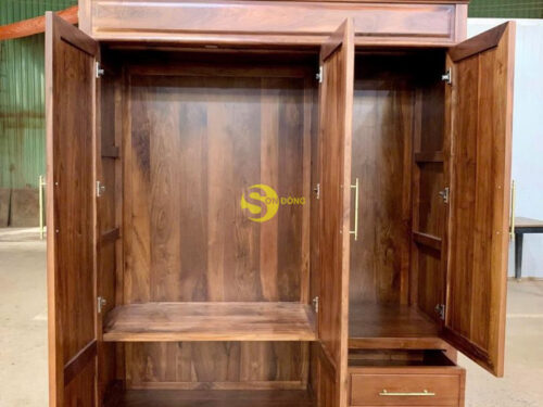 Tủ quần áo gỗ óc chó 2 buồng 3 cánh 1.6m x 2m15 - TQA760 10 TQA7604 lon