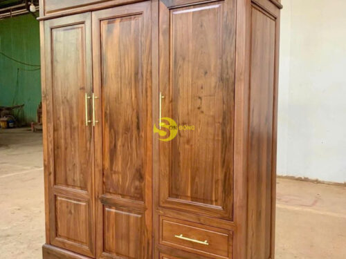 Tủ quần áo gỗ óc chó 2 buồng 3 cánh 1.6m x 2m15 - TQA760 9 TQA7605 lon