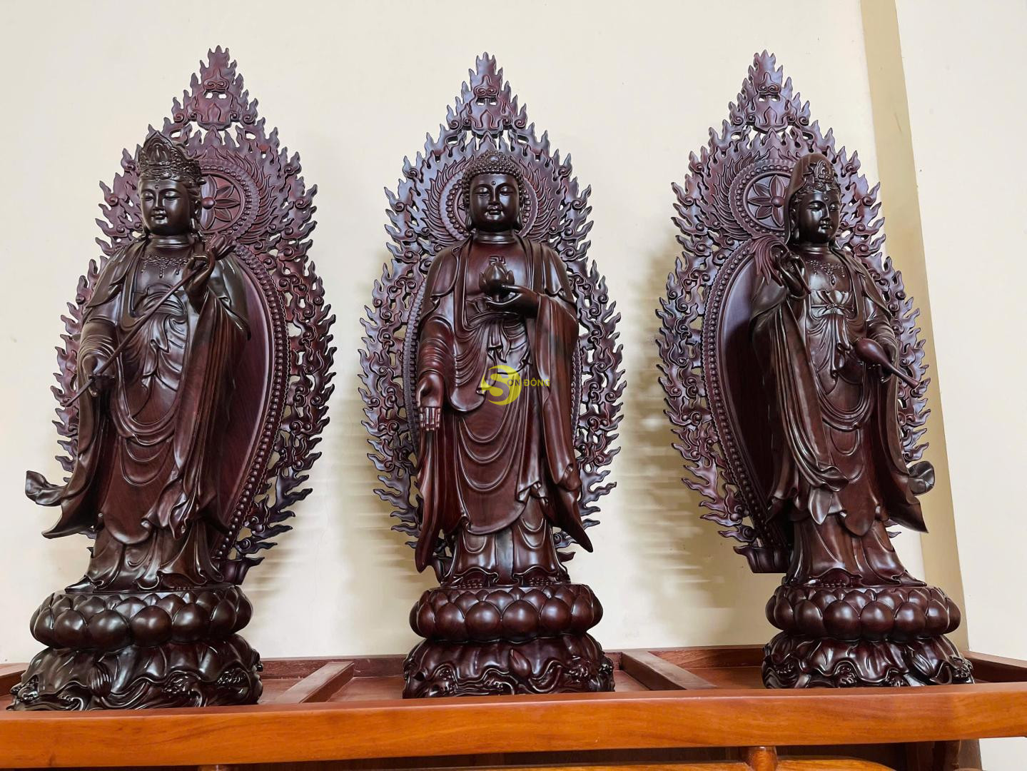 Tây Phương Tam Thánh gỗ  Cẩm lai cao 60 Cm -TPTT401