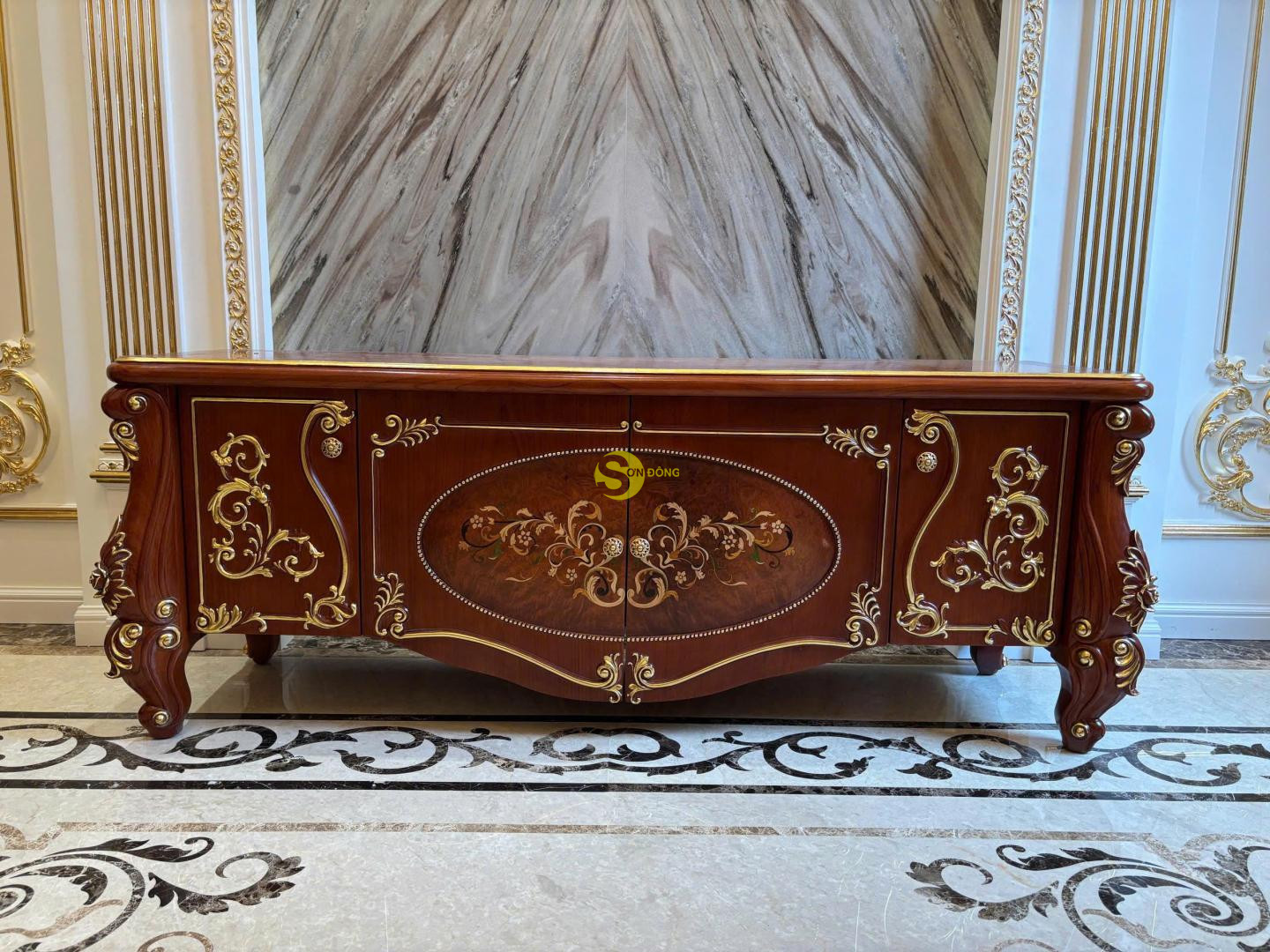 Tủ tivi hoàng gia cổ điển dát vàng - TTV865
