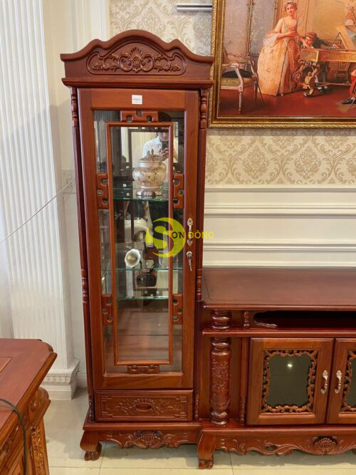 Tủ tivi trụ chạm gỗ gõ đỏ TTV243 - Hình ảnh 5