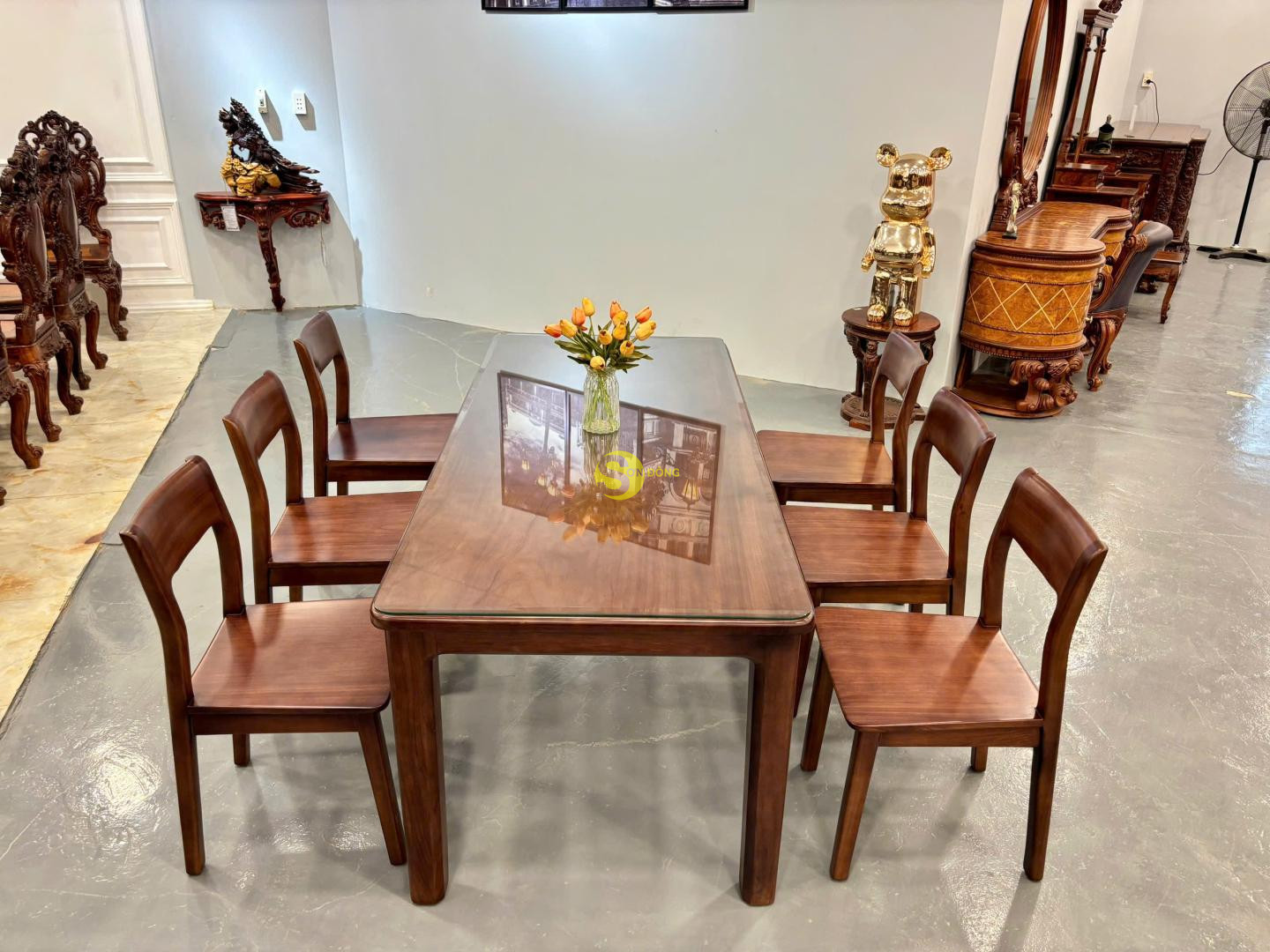 Bộ bàn ăn hiện đại gỗ gõ đỏ 6 ghế