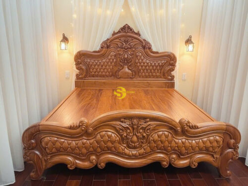 Giường hoàng gia louis gỗ Gõ Đỏ 1,8 - 2m