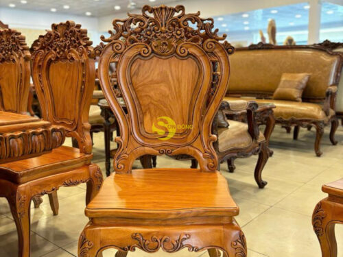 Ghế ăn gõ đỏ hoa lá tây-GA32